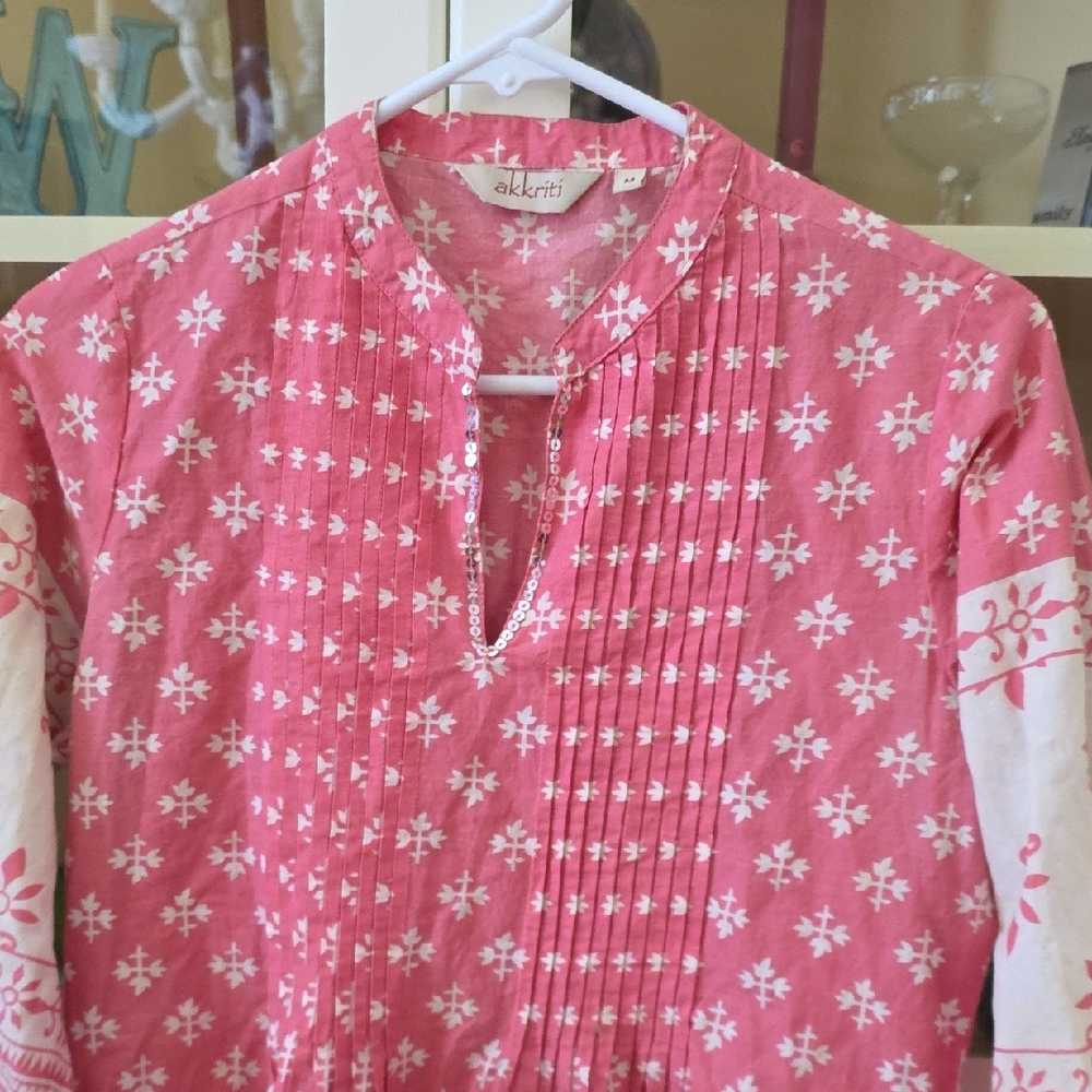 Akkriti Pink Printed Cotton Pintuck Tunic